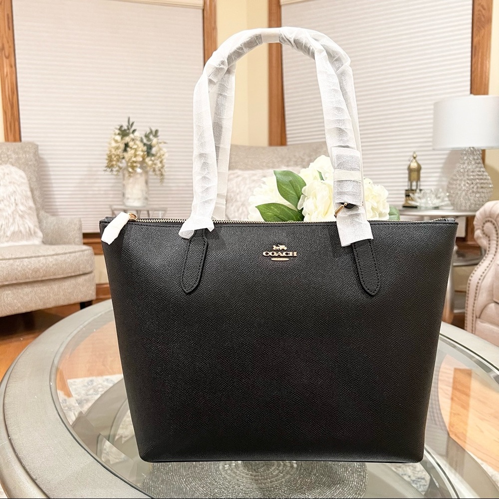 Coach Zip Top Tote Shoulder Bag Black - Picture 3 of 13